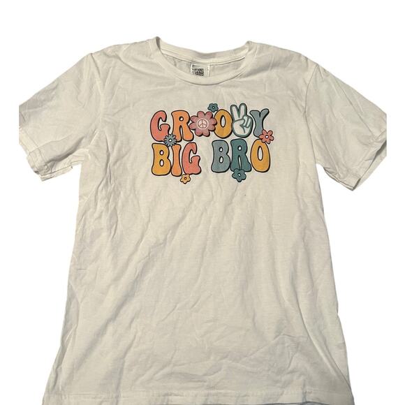 NWOT Port and Company Kid's Groovy Big Bro White Tee Shirt Size Medium (10) - Picture 1 of 6